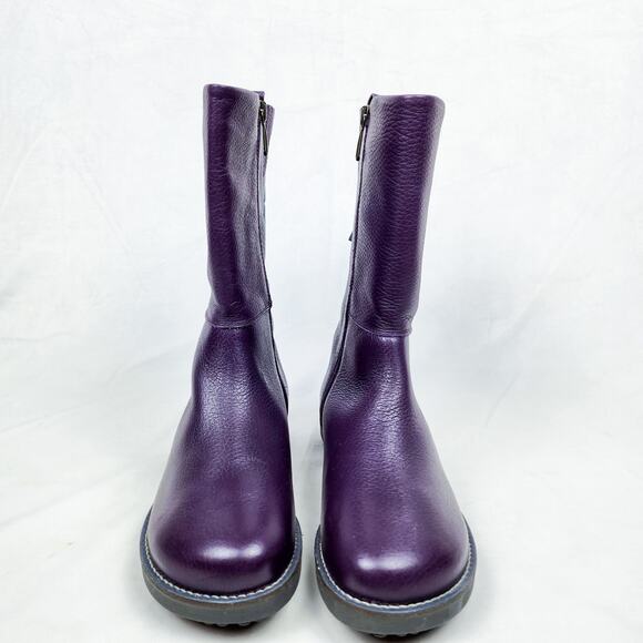 Gudrun Sjoden Purple Leather Boot Floral Embroidery Shabby Chic Boho Lagenlook - Picture 3 of 14